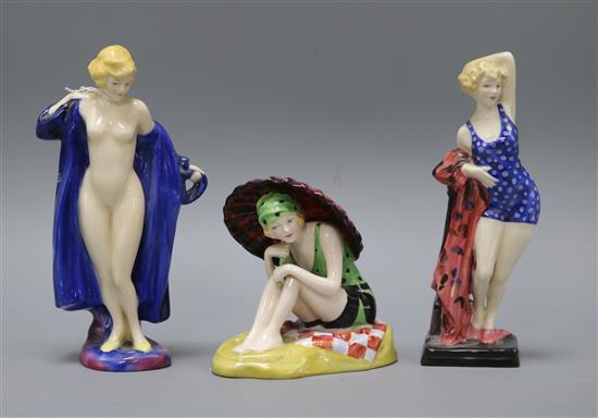 Three Royal Doulton Limited edition figures: The Bather HN4244, Sunshine Girl HN425 The Swimmer HN4246 tallest 19cm